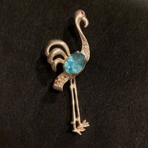 Vintage Flamingo Brooch with Blue Gem and red gem eyes